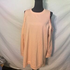 Solutions Peach Pink Cold Shoulder Lace Up Sweatshirt‎ Dress NWT Large